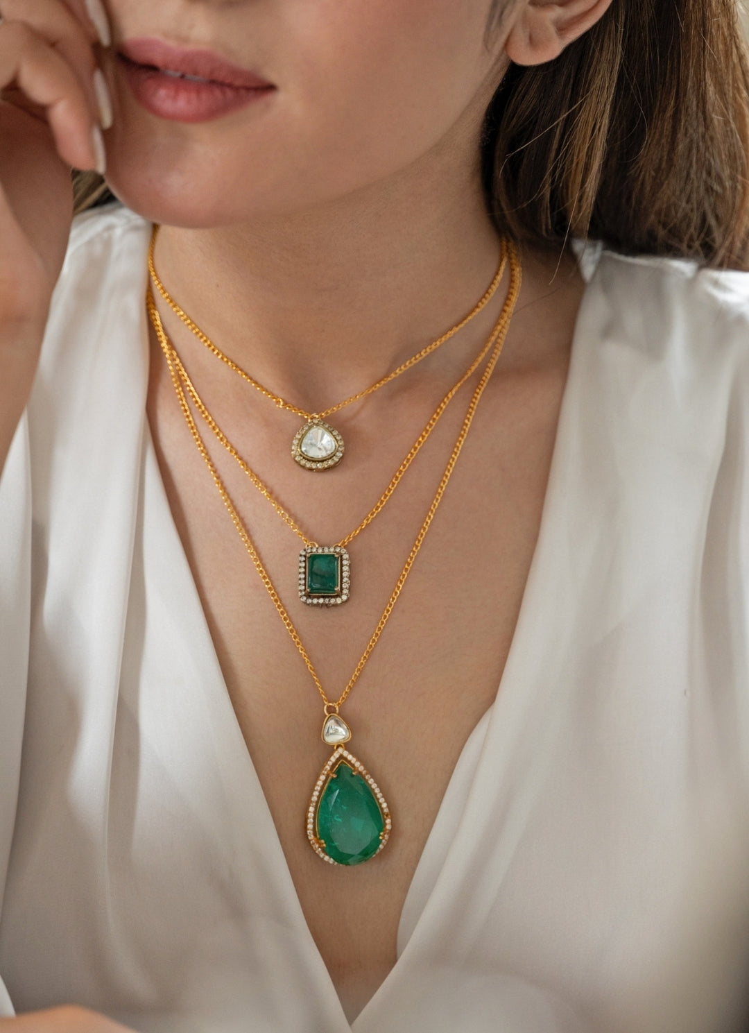 Layered Green Polki Necklace
