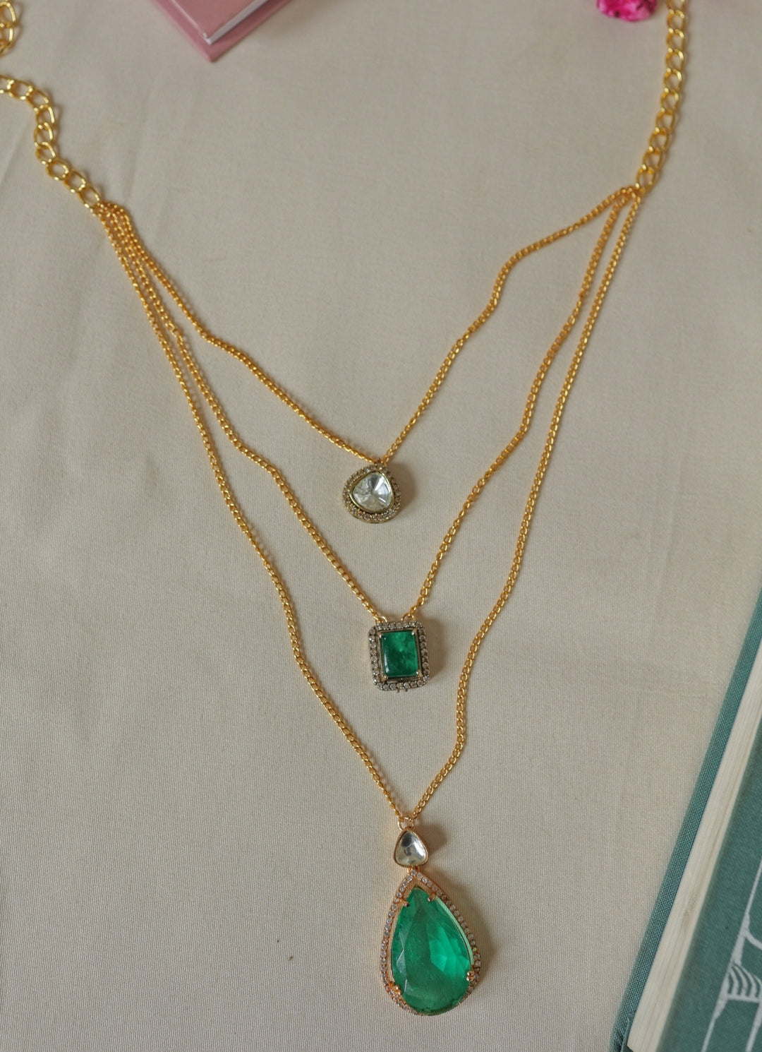 Layered Green Polki Necklace