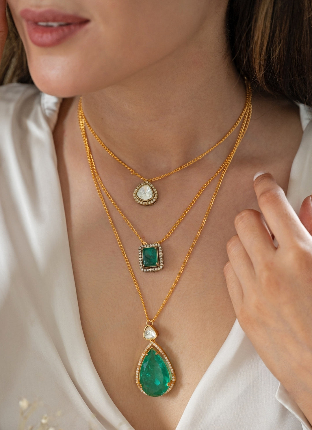 Layered Green Polki Necklace