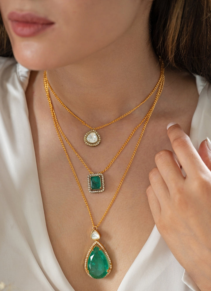 Layered Green Polki Necklace