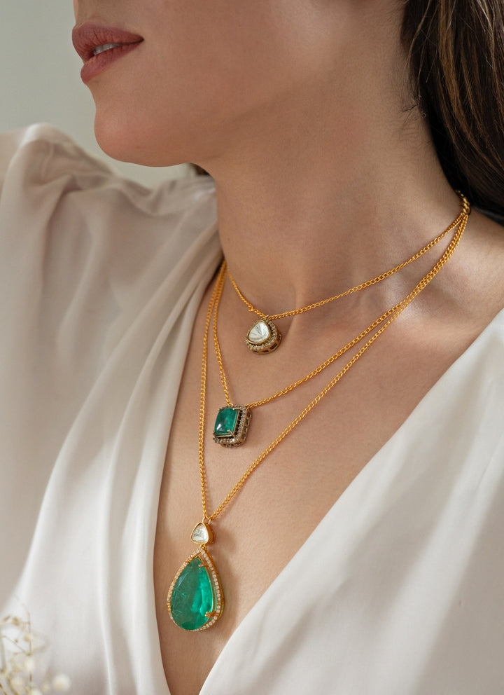 Layered Green Polki Necklace