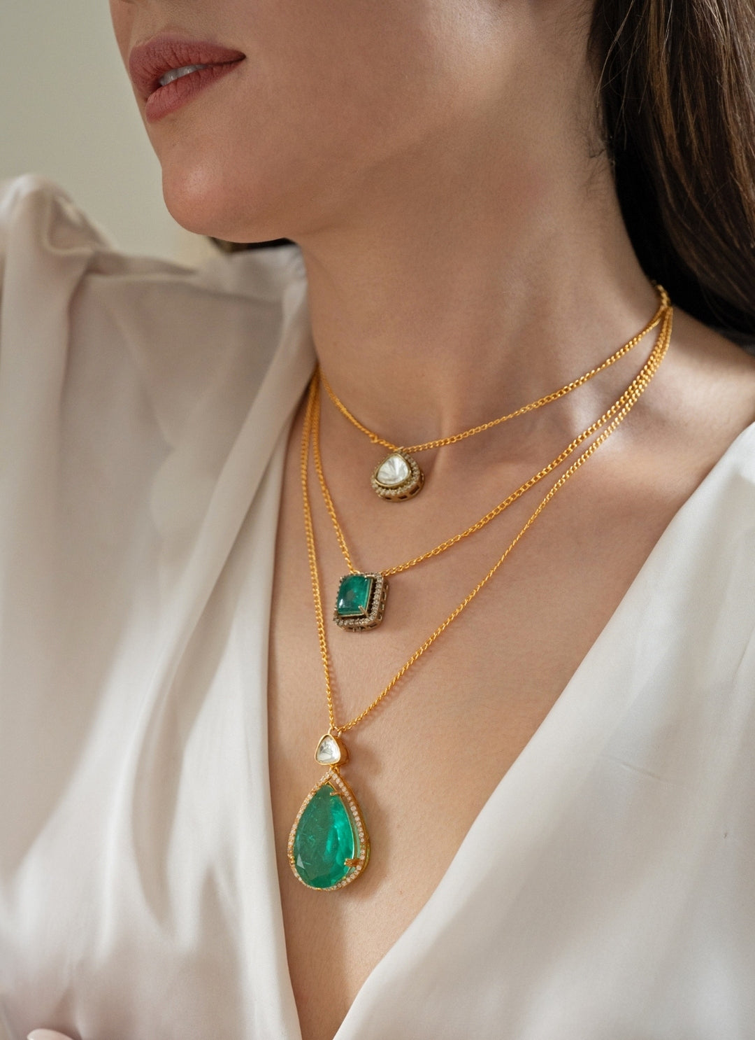 Layered Green Polki Necklace