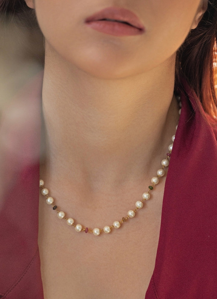 Gold Pearl String Necklace