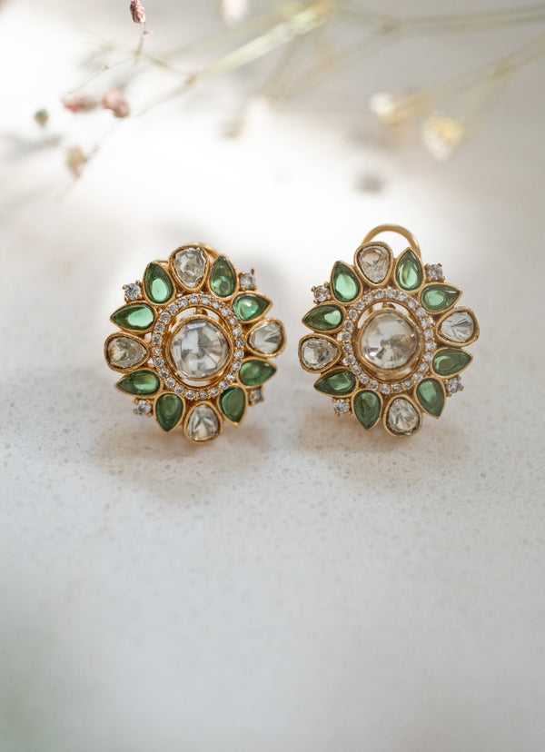 Green Polki Studs