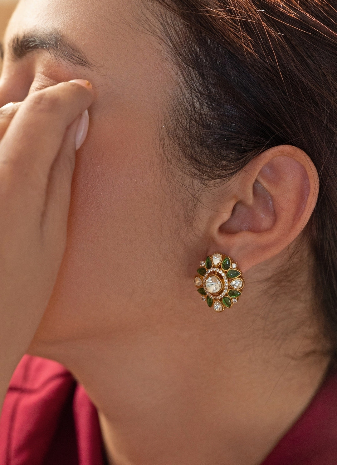 Green Polki Studs