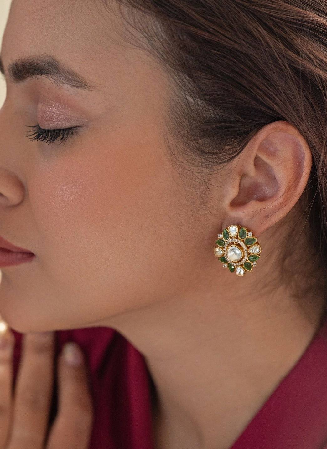 Green Polki Studs