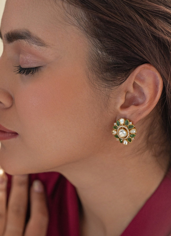 Green Polki Studs