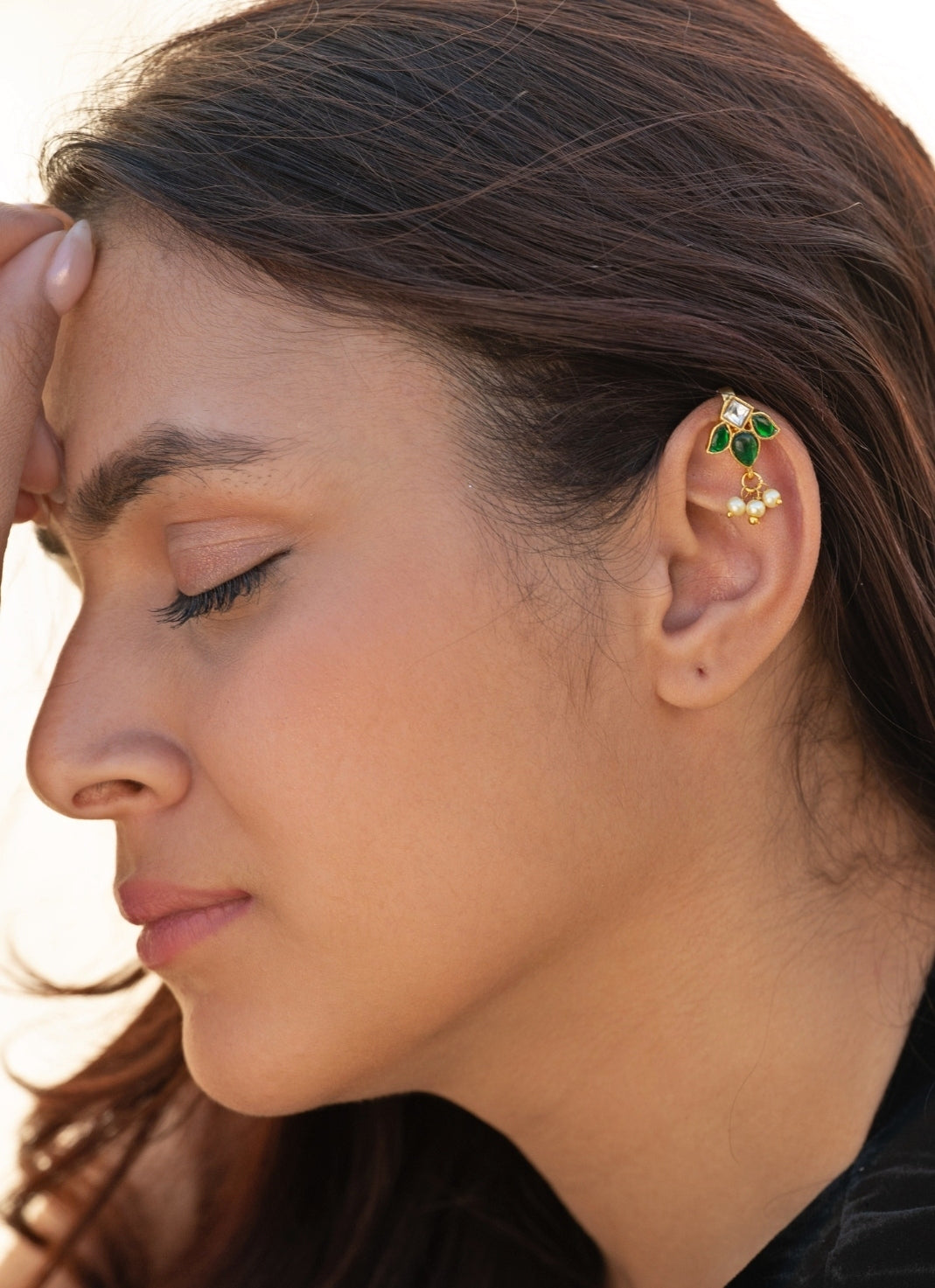 Green Kundan Ear Cuff