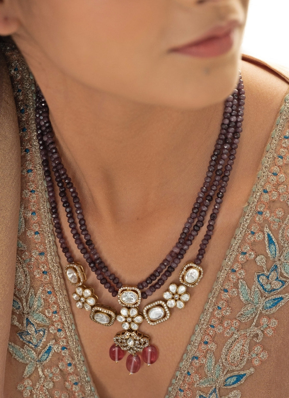 Purple Polki Necklace