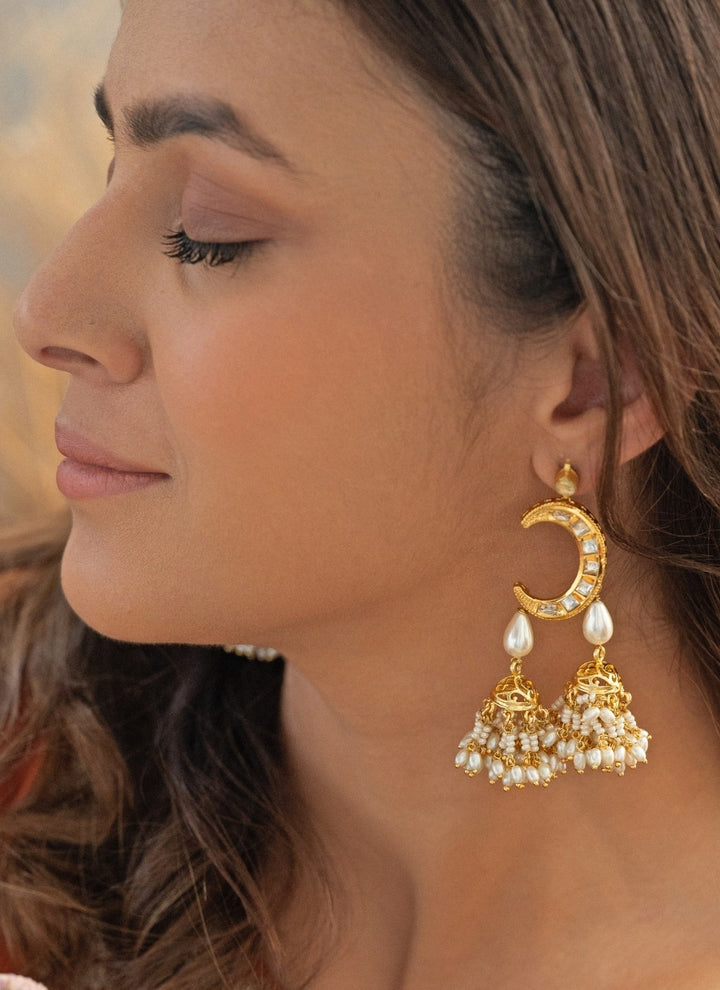 Gold Pearls Jhumka Earrings