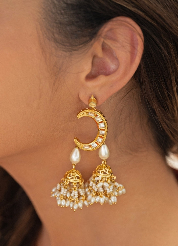 Gold Pearls Jhumka Earrings