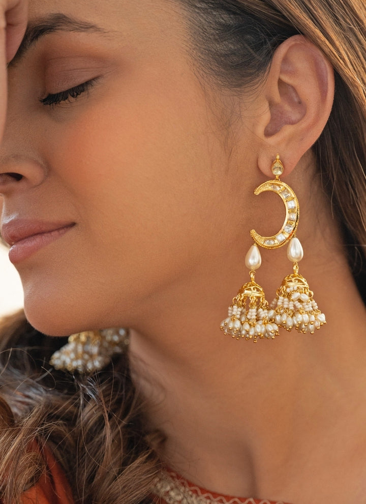 Gold Pearls Jhumka Earrings