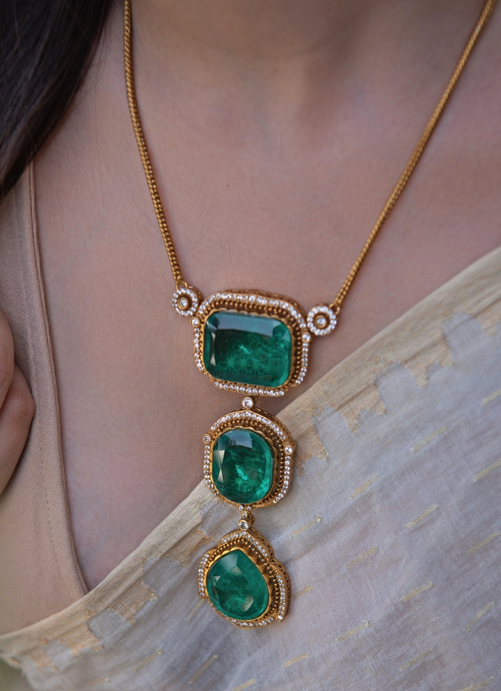Gold Plated Green Victorian Necklace