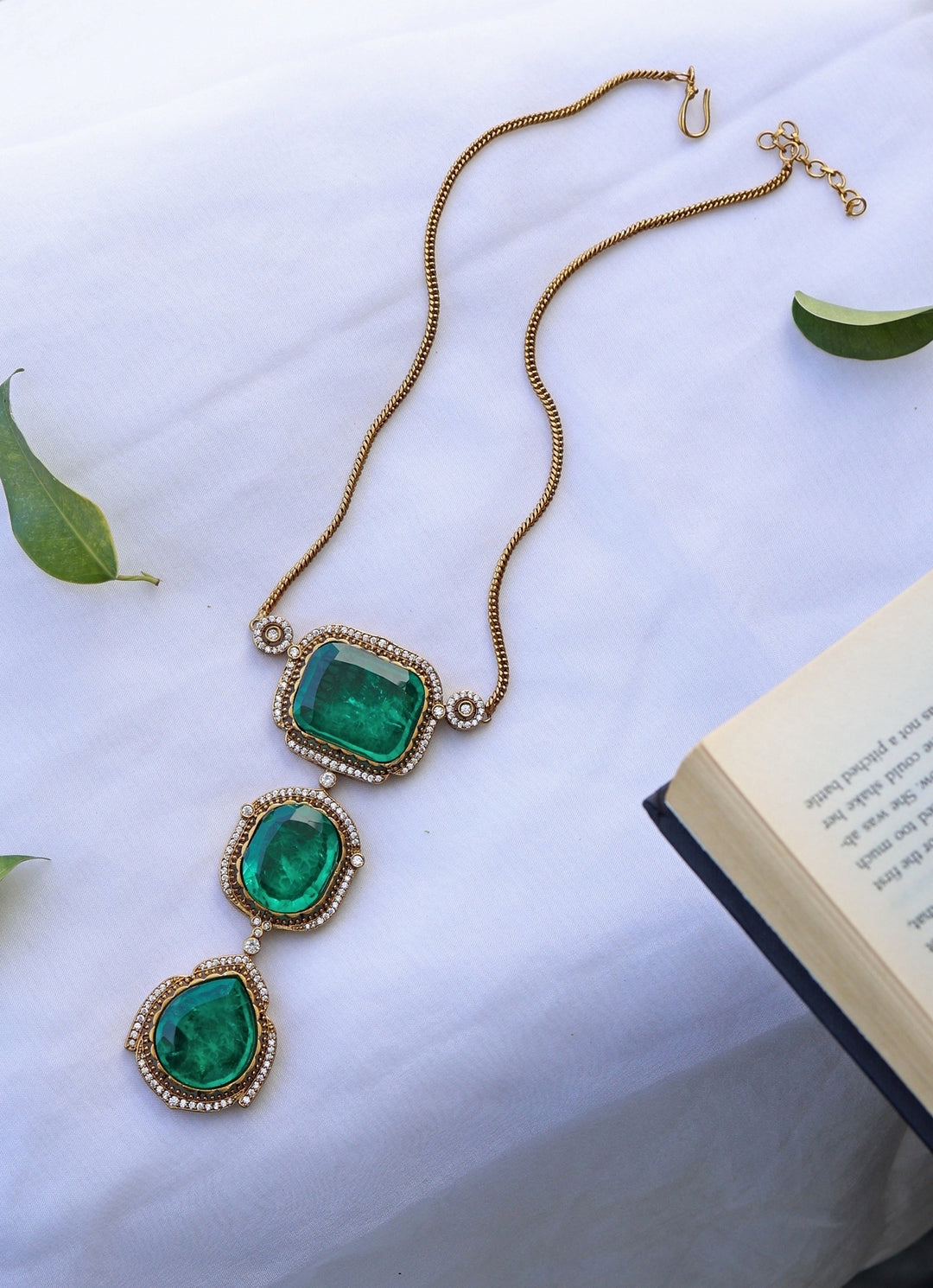 Gold Plated Green Victorian Necklace