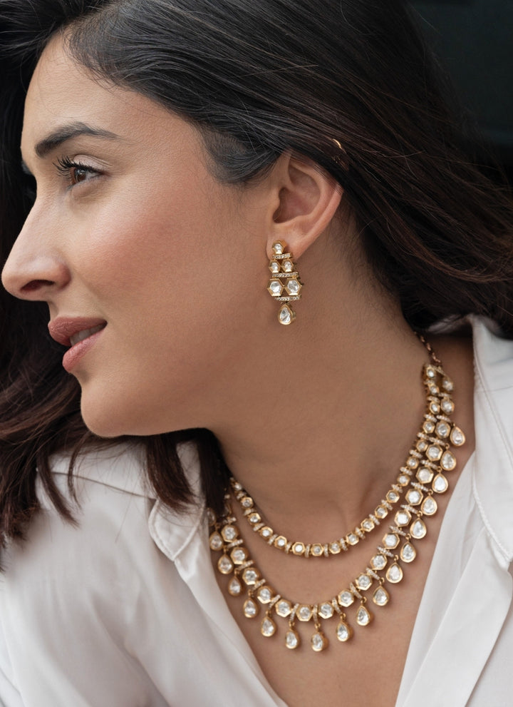 Gold Layered Polki Necklace Set