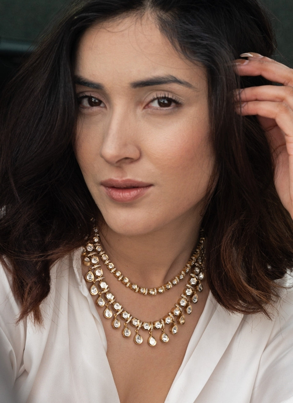 Gold Layered Polki Necklace Set