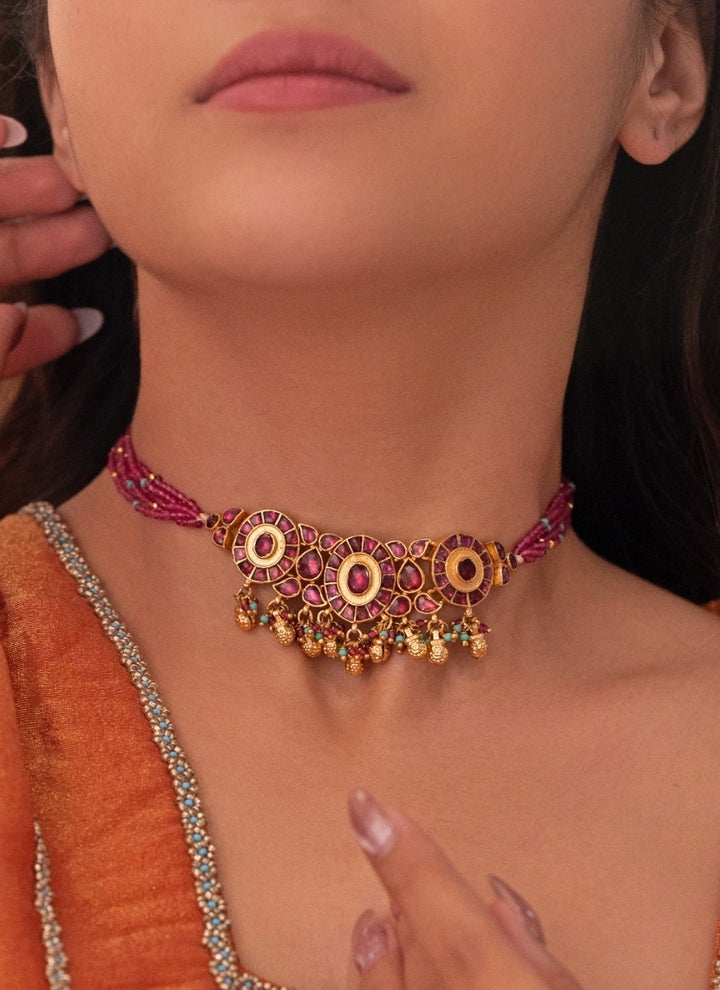 Pink Pearl And Kundan Necklace Set