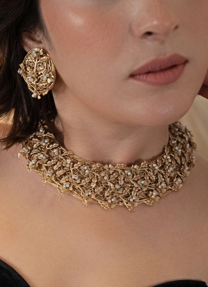 Gold Plated Floral Necklace Set