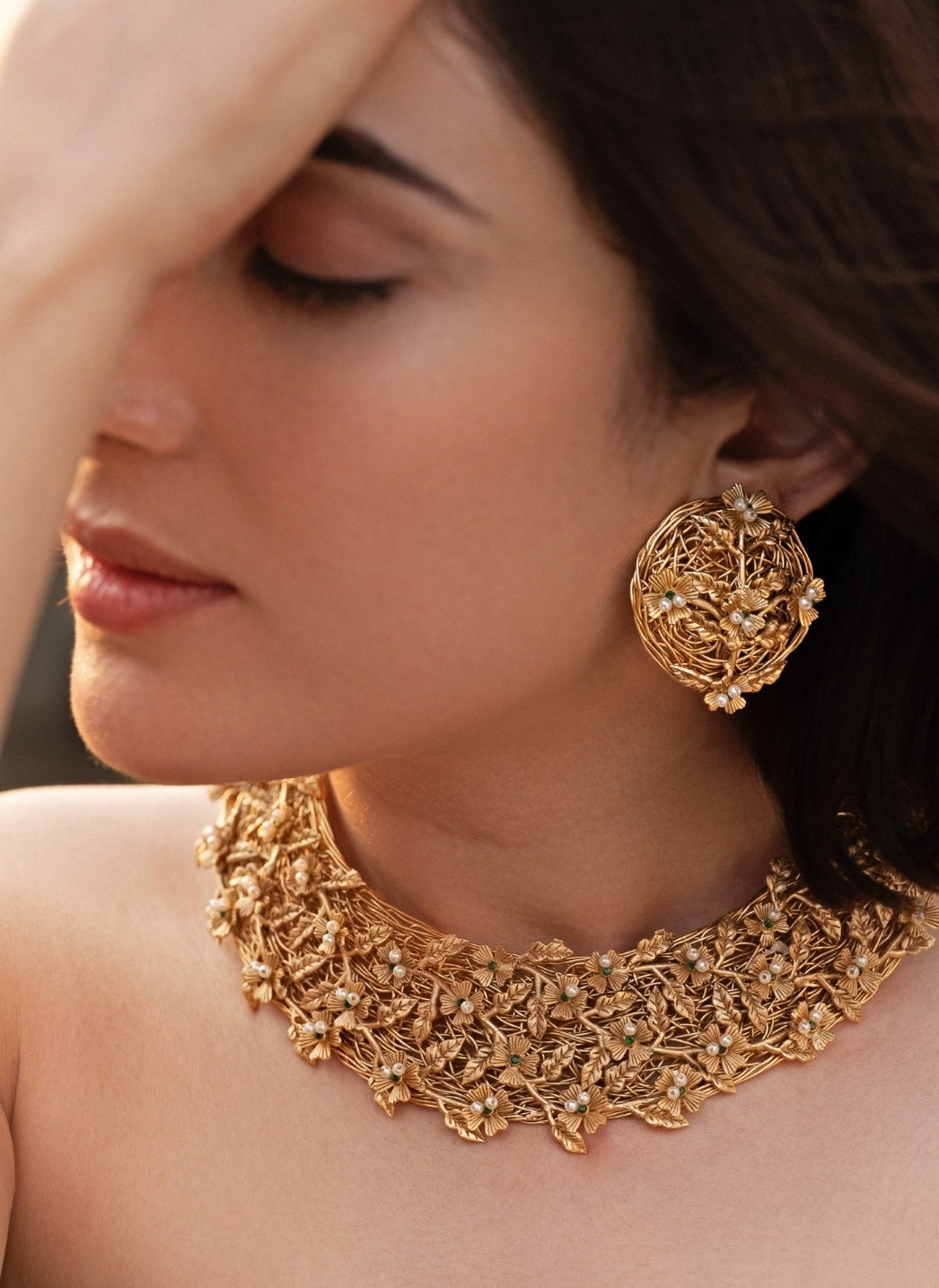 Gold Plated Floral Necklace Set
