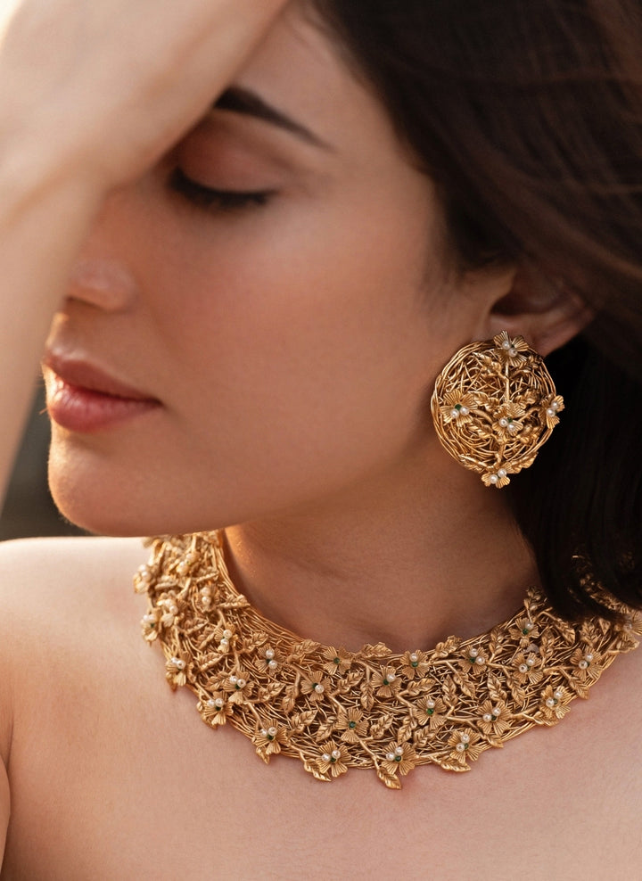 Gold Plated Floral Necklace Set