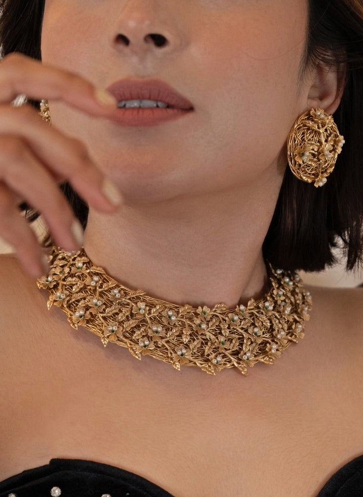 Gold Plated Floral Necklace Set