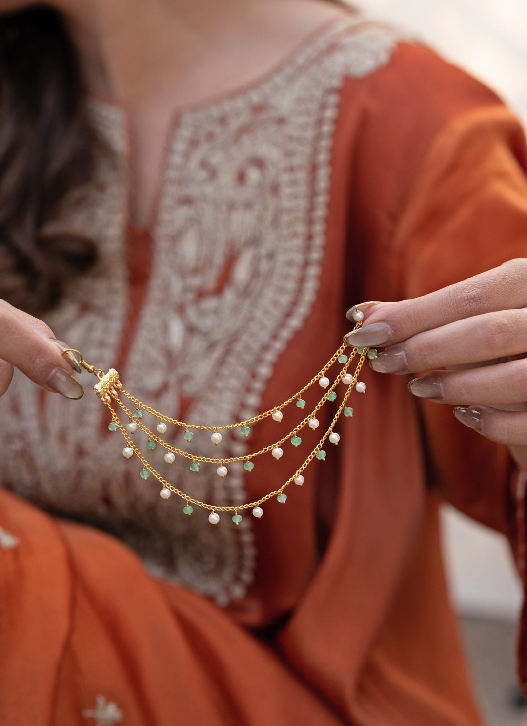 Mint Green Pearls Kaan Chain