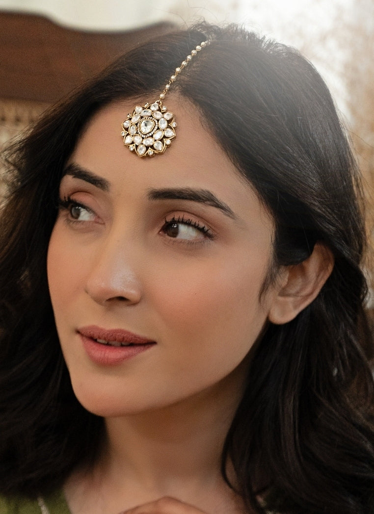 Gold Plated Floral Polki Maangtikka