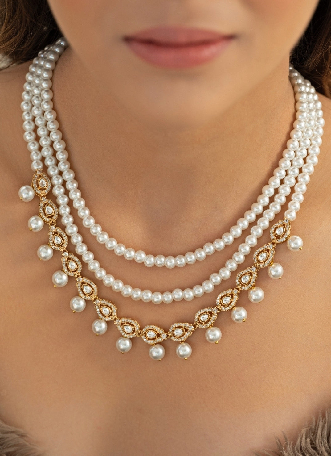 Gold Polki And Pearls Necklace