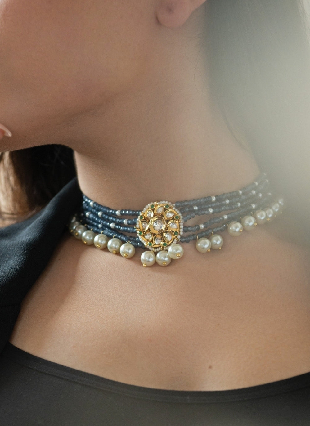 Midnight Blue Kundan Choker Necklace