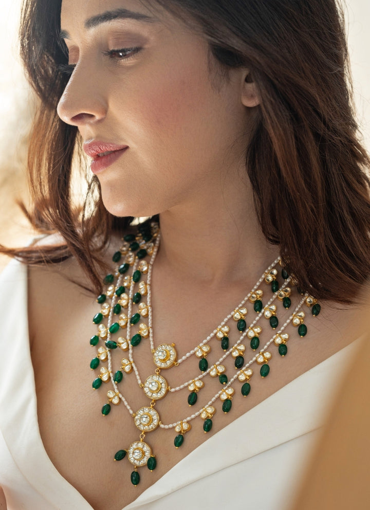 Green Kundan Layered Necklace