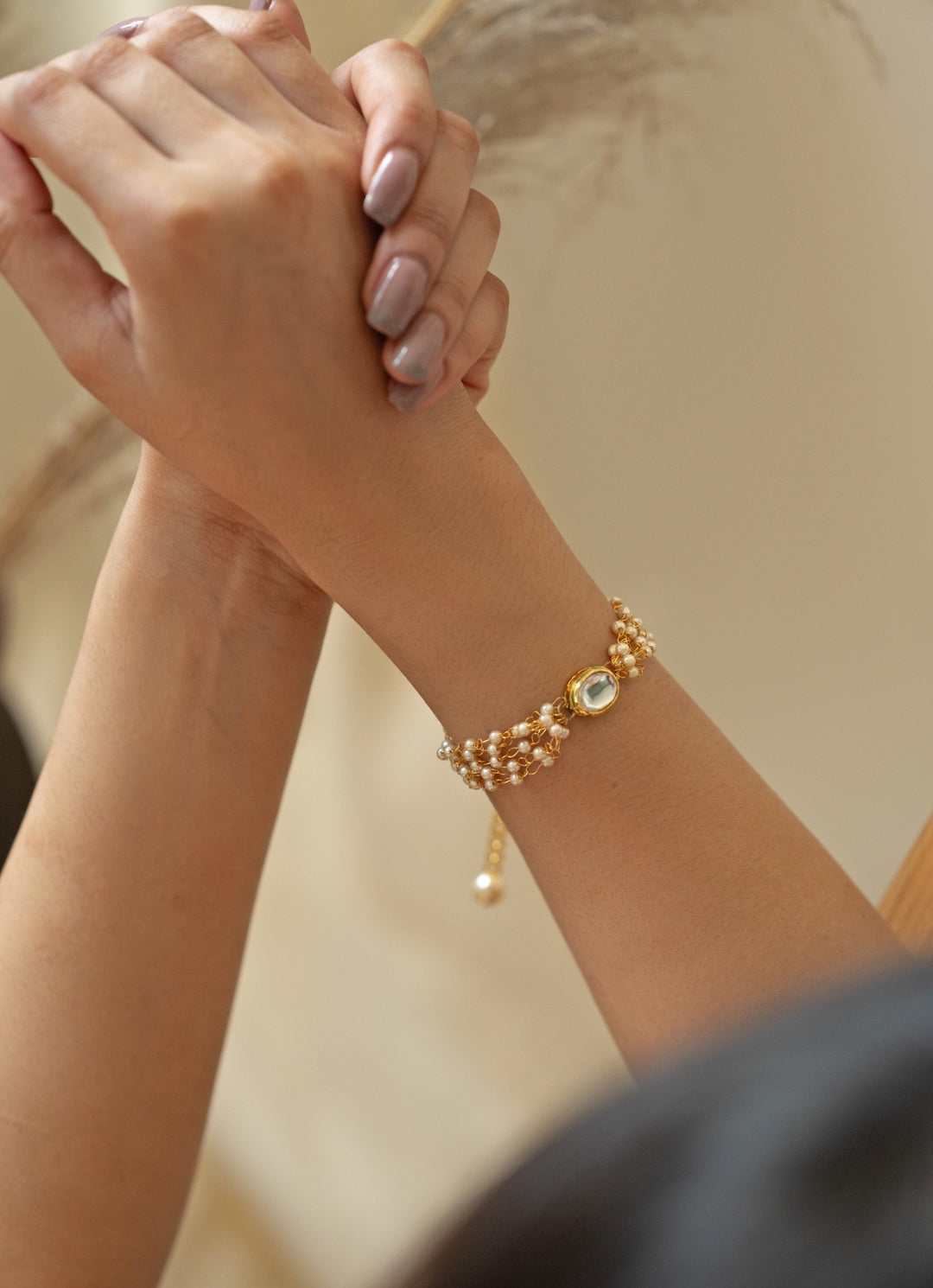 Gold Kundan And Pearl Bracelet