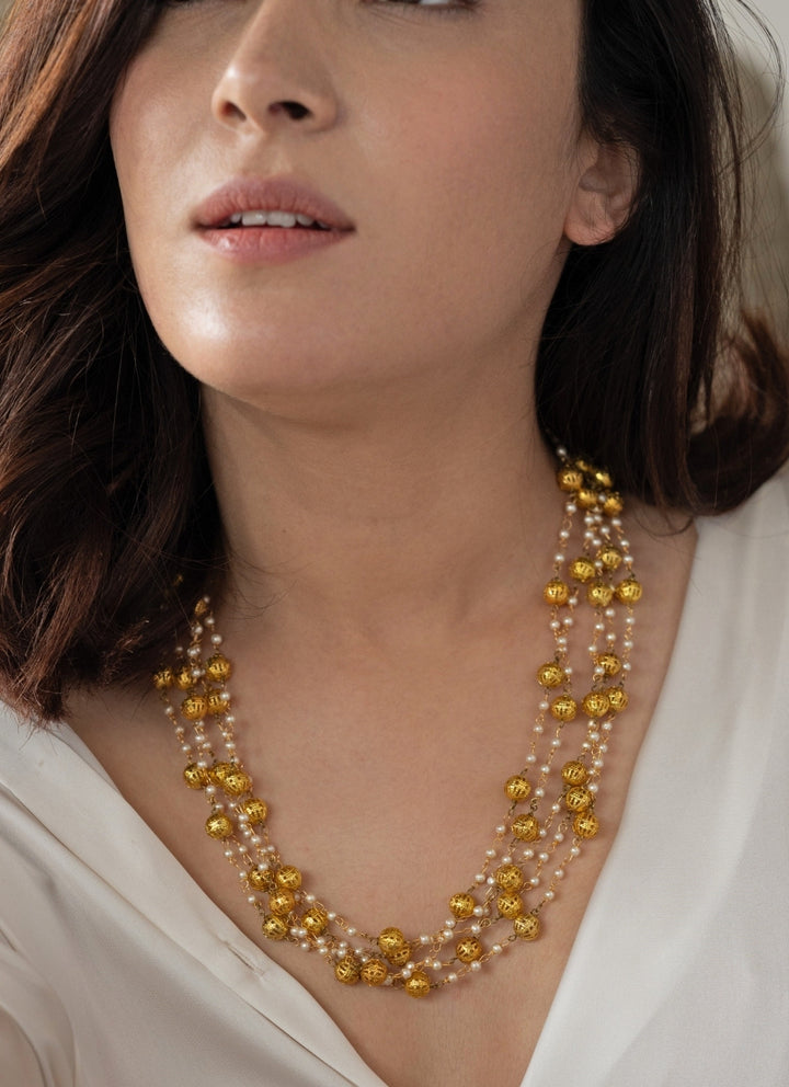 Gold Pearl Layered Necklace