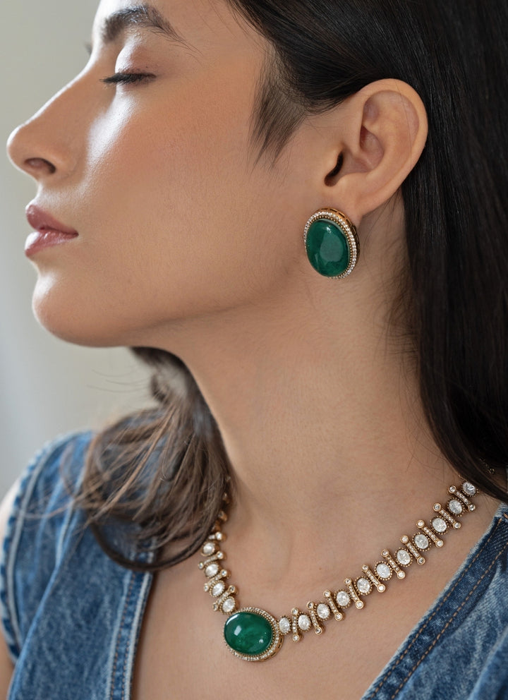 Green Victorian Polki Necklace Set
