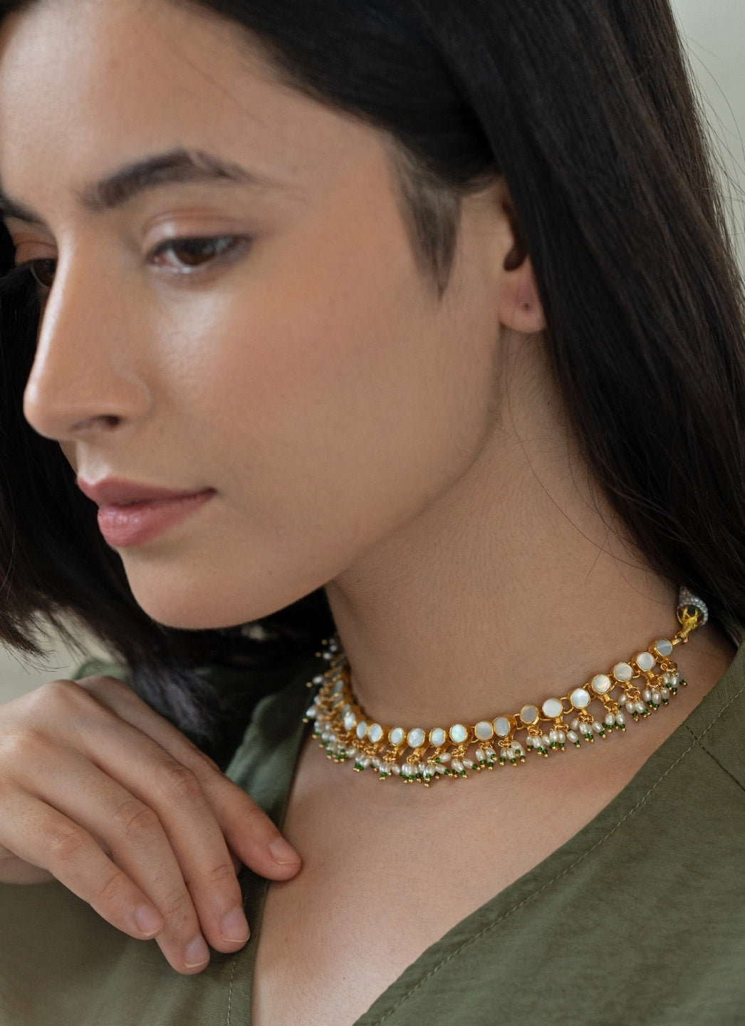 Gold Mother Of Pearl Necklace