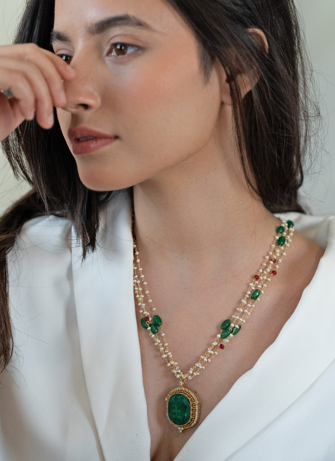 Green Pearls Pendant Necklace