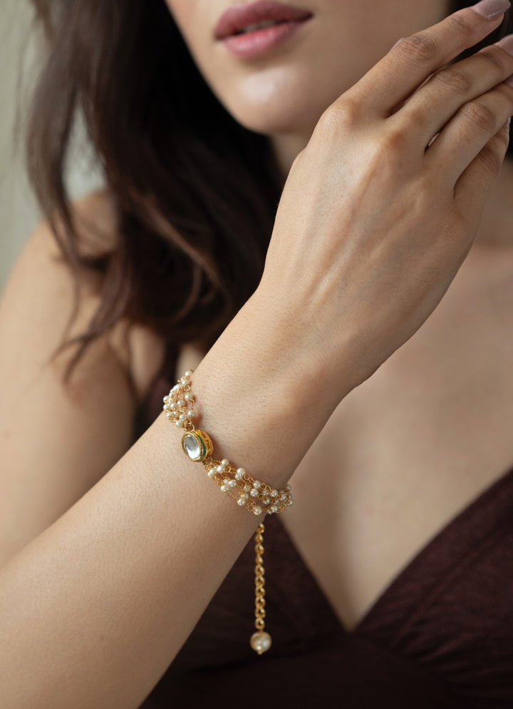 Gold Kundan And Pearl Bracelet