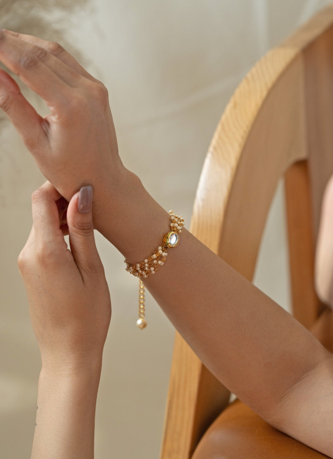 Gold Kundan And Pearl Bracelet