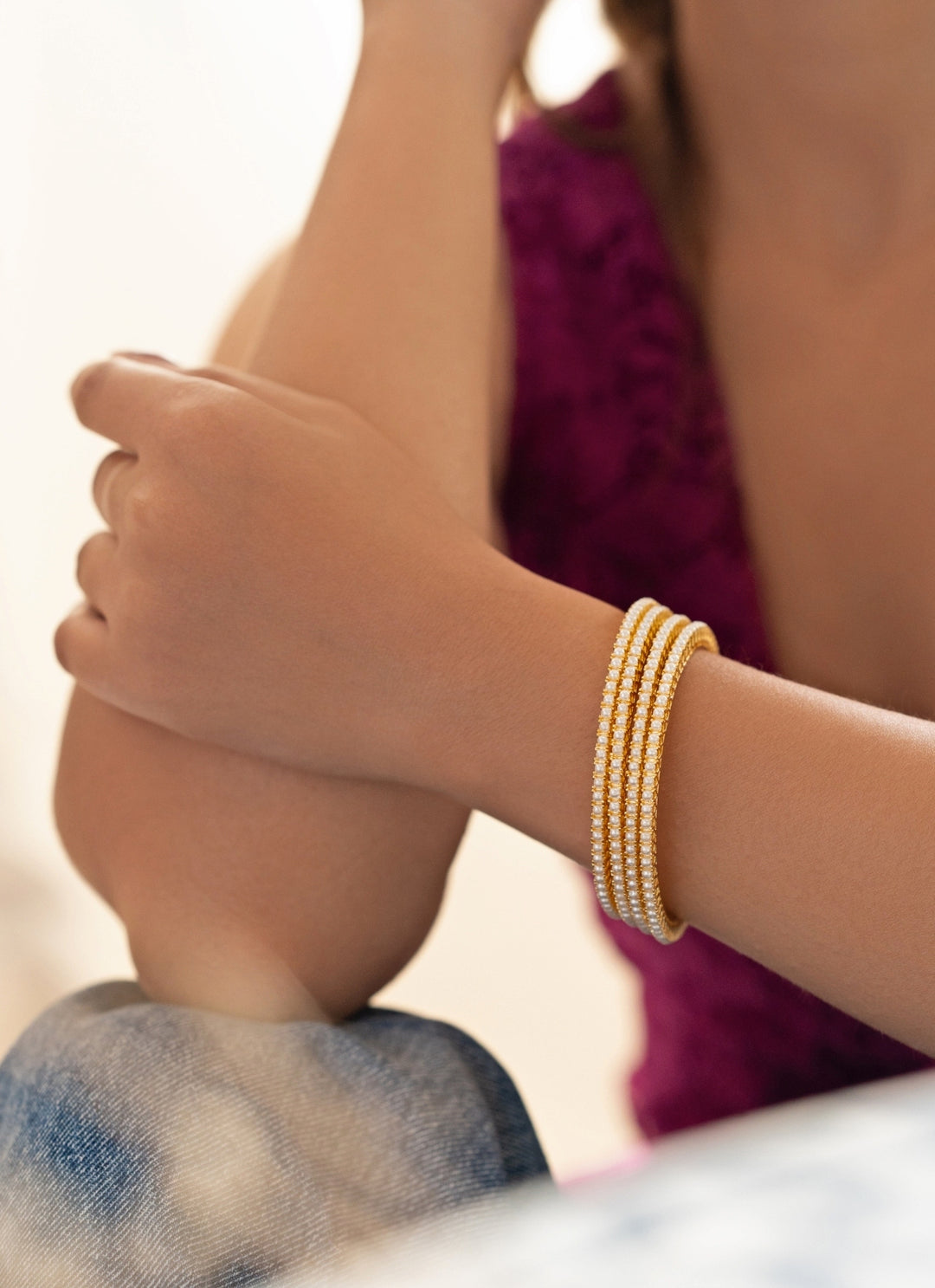 Gold Pearl Bangle Set