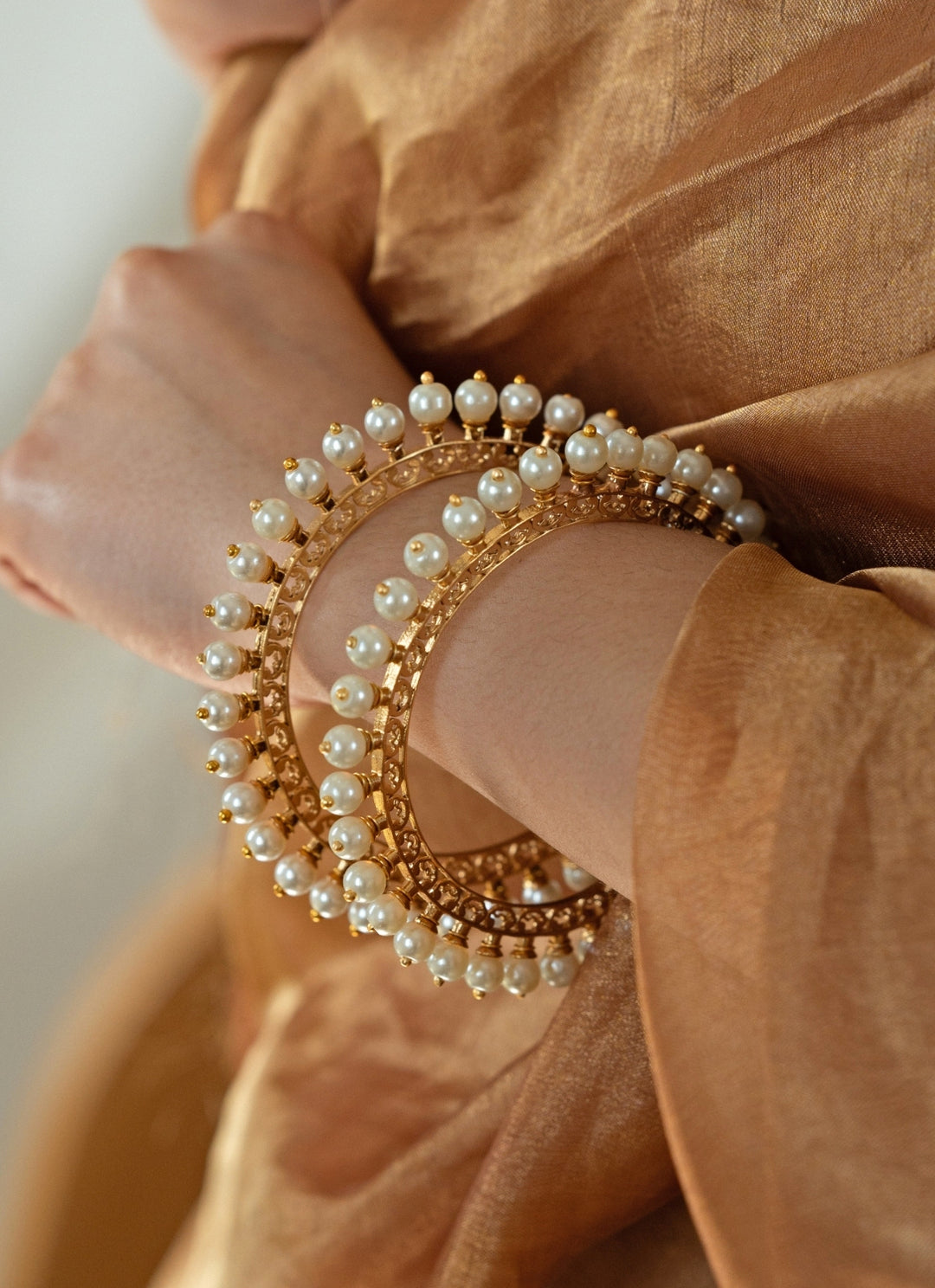 Gold Plated Pearl Bangle Set