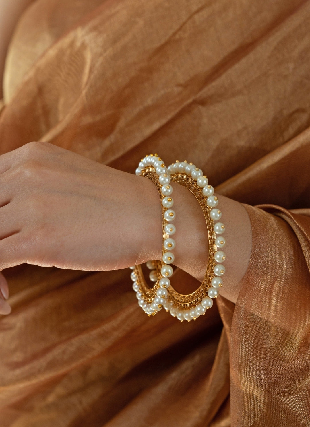 Gold Plated Pearl Bangle Set