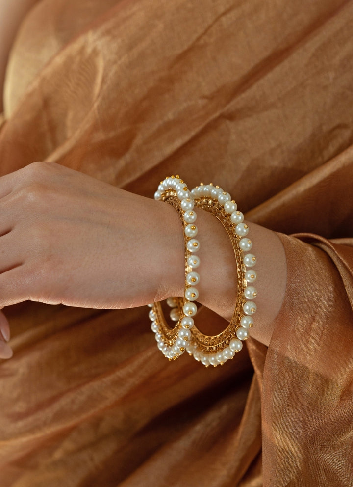 Gold Plated Pearl Bangle Set