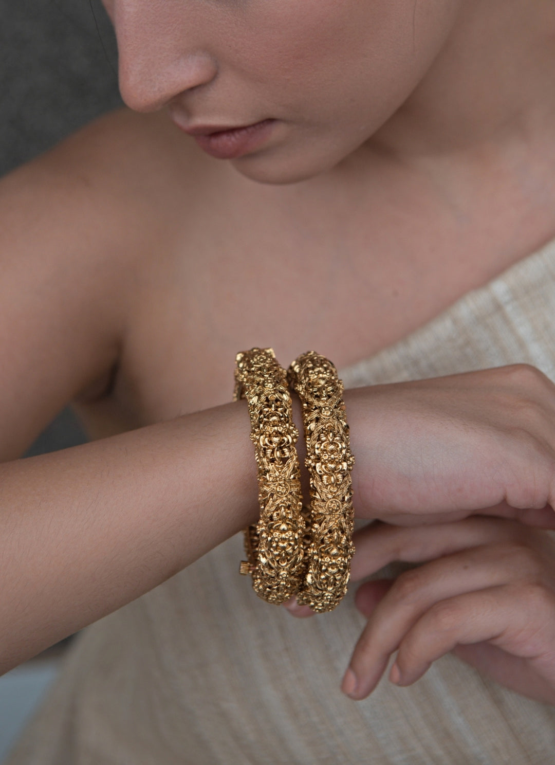 Gold Plated Temple Bangle Set