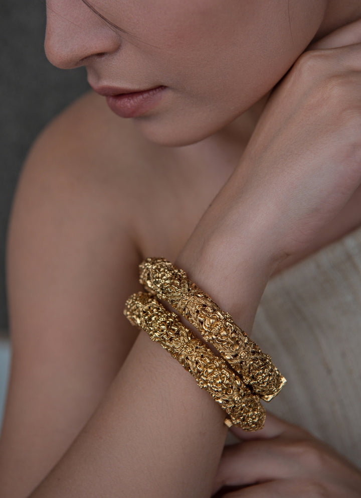 Gold Plated Temple Bangle Set