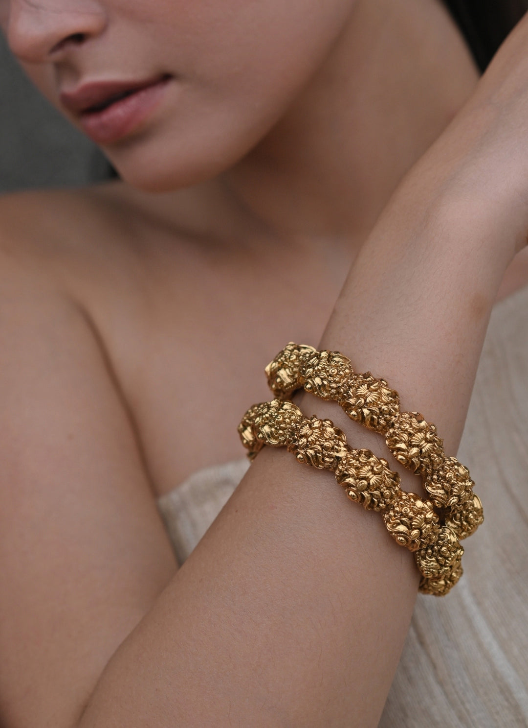Gold Temple Work Bangle Set