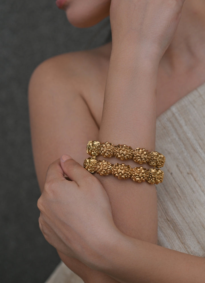 Gold Temple Work Bangle Set
