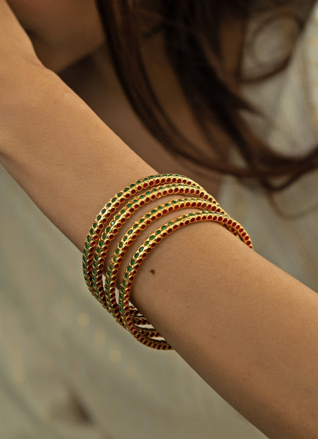 Green Jadau Bangle Set