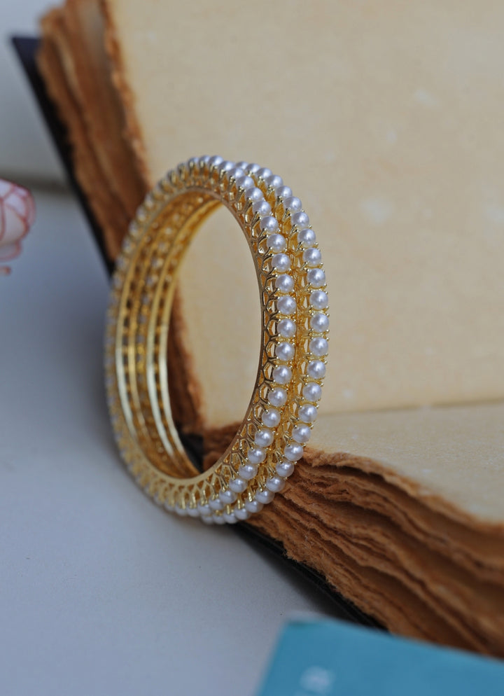 Gold Plated Pearl Bangle Set