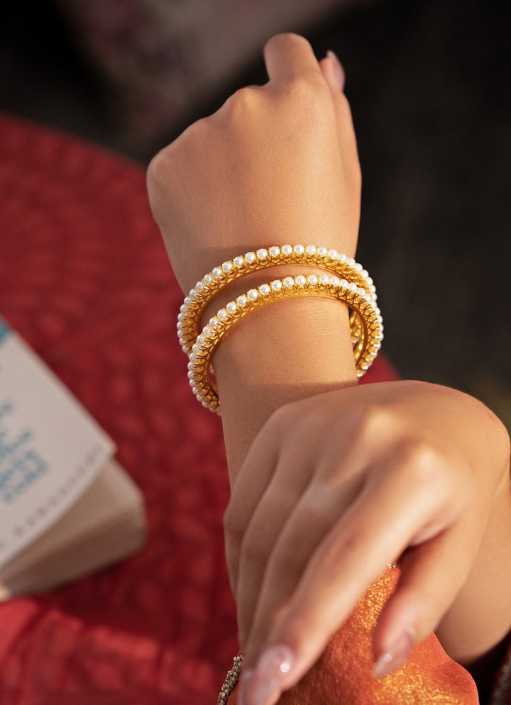 Gold Plated Pearl Bangle Set