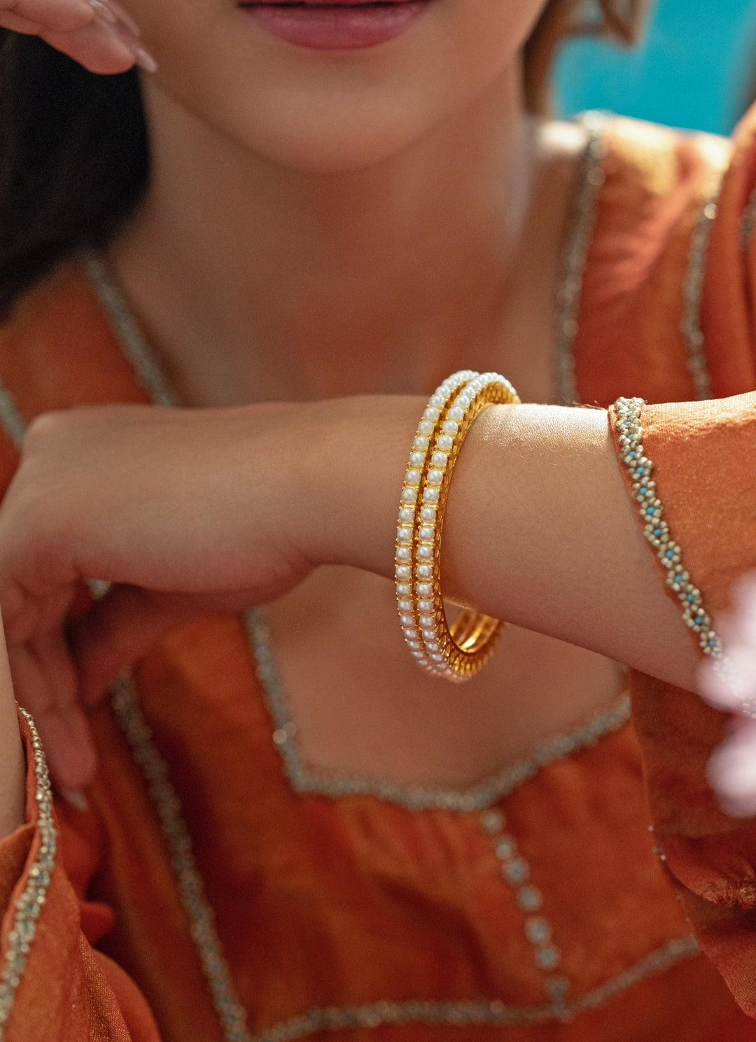 Gold Plated Pearl Bangle Set