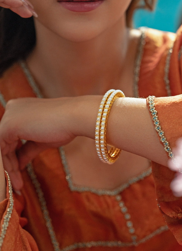 Gold Plated Pearl Bangle Set